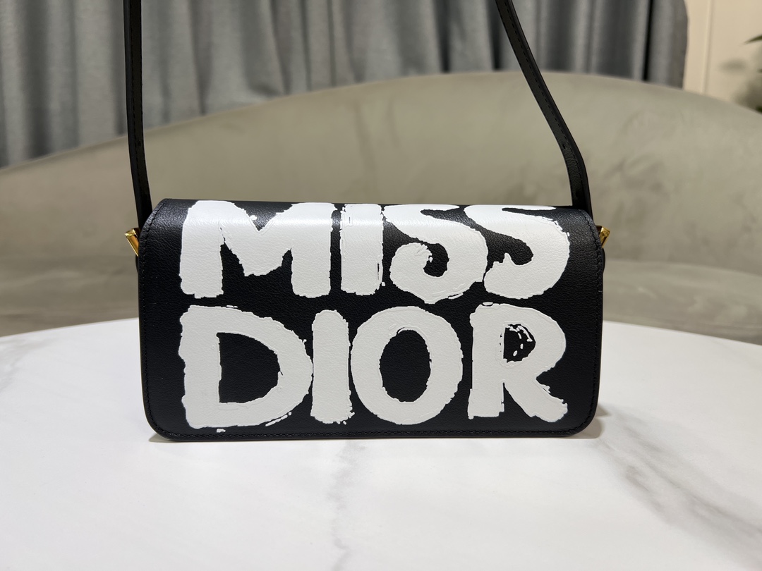 Miss Dior Flap Bag Black and White Miss Dior Graffiti Printed Calfskin